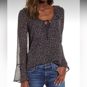 Bell Sleeve Speckled Leopard Chiffon Top